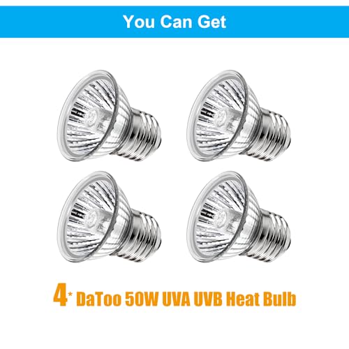 DaToo Reptile Heat Lamp Turtle Heating Light 4PCS 50W UVA UVB Heat Bulb Simulated Sunlight Basking Spot Lamp for Reptiles Lizard Amphibian Bearded Dragon Snake