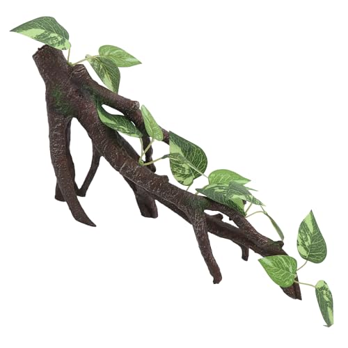 AQUA KT Reptile Climbing Branch Tree Trunk with Leaves for Lizard Bearded Dragon Snake Gecko Leopard Chameleon Frog Climbing Rainforest Terrarium Habitat Decoration