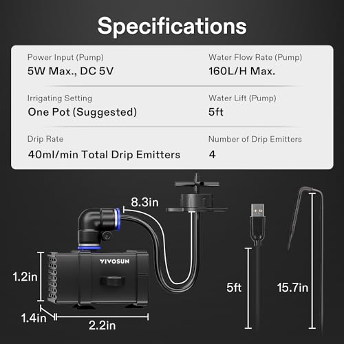 VIVOSUN FlexFeed Drip Irrigation Kit, 4W Automatic Irrigation System with Pump & 4 Drip Emitters, App-Controllable Professional Plant Watering Drip Kit for VGrow Smart Grow Box - style: Drip Irrigation Kit Only for Vgrow