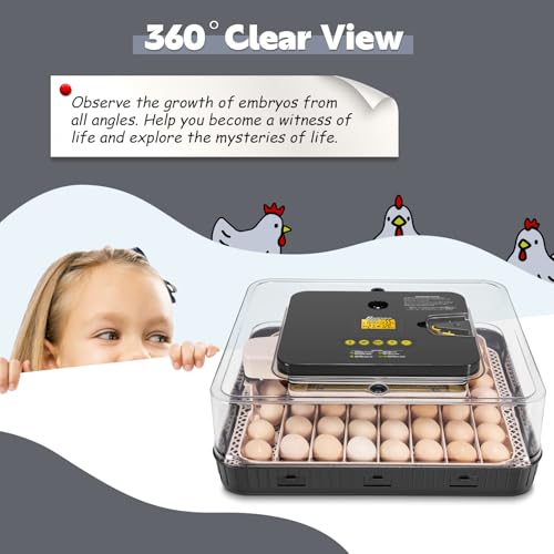 Sailnovo 56 Egg Incubator for Hatching Eggs with Automatic Egg Turning and Auto Humidification, Temperature Control, Egg Candler, Incubator for Chicken Eggs, Grey 18.7'' x 16.14'' x 6.3''