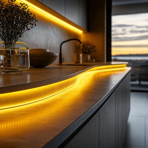 LED Strip Lights 24V COB Gold Yellow Dimmable led Lighting16.4ft (Kit) | Super Bright, Dotless High Density 7.2W/m, 8mm Width Cuttable Flexible, Home DIY Commercial Decoration - color: Gold Yellow (Kit)