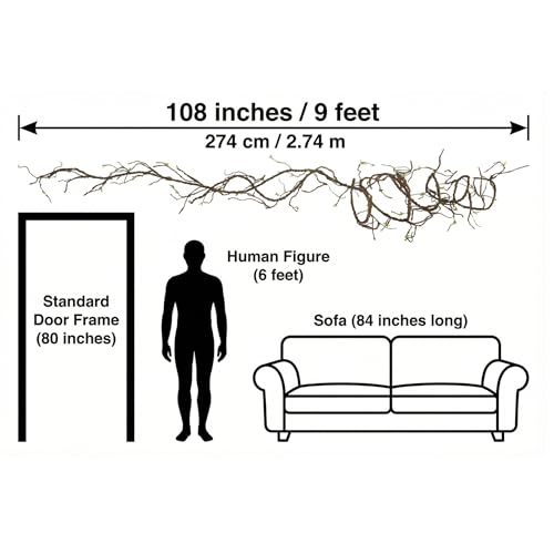 9FT Artificial Vine for Mantel Decor, Bendable Fake Tree Branches & Reptile Vines, Real Touch Faux Twigs with Green Buds for Spring Décor