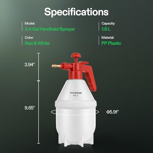 VIVOSUN 50oz Pump Sprayer, Handheld Garden Water Sprayer Bottle with Adjustable Brass Nozzle, for Spraying Plants, Flowers, Weeds and Cleaning, Red - color: Red, size: 50oz
