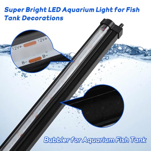 Bubble Fish Tank Light:Ip68 Waterproof Fish Aquarium Lights with Oxygen Boost for 12-17 inch Saltwater Freshwater Tanks -Submersible Led Lights with Remote for Aquatic Pet Plants Lovers - size: 12 inch Nanoscale Bubbles