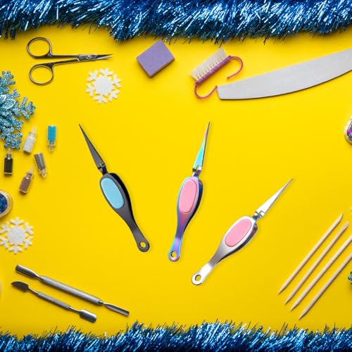 Mudder 3 Pcs Reverse Tweezers Craft Crossing Lock Tweezers Reverse Grip Precision Curved Bent Straight Fine Tip for Craft Jewelry Beading Electronic Laboratory Work (Straight Tip) - style: Straight Tip
