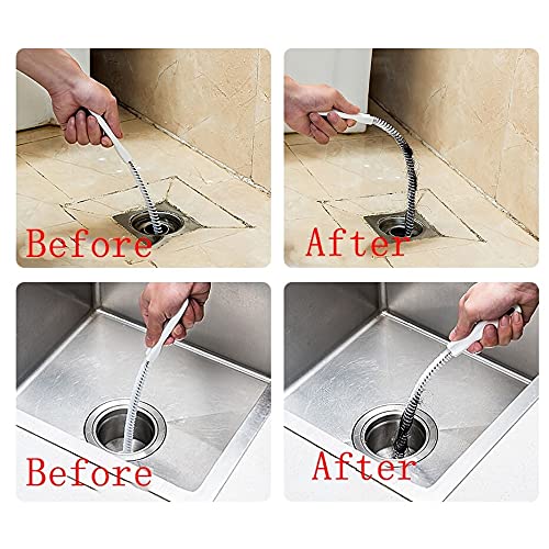 2-Piece Flexible Drain Brush Sink Unblocker Elastic Hose Pipe Straw Cleaning Brush with Handle Kitchen Drain Unblocker Wire Cleaner Bathroom Toilet Pipe Dredging Cleaning Hair Catcher Rod