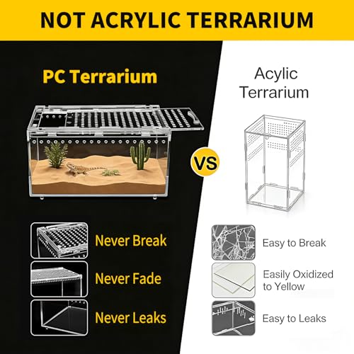 Reptile Growth Reptile PC Terrarium,Tarantula Enclosure,Spider Tank with Magnetic Button.16"x10" x 8" Lizard Enclosure,Reptile Breeding Tank for Insect,Fish,Tarantula,Hermit Crab,Small Bearded Dragon - size: 16" * 10" * 8"