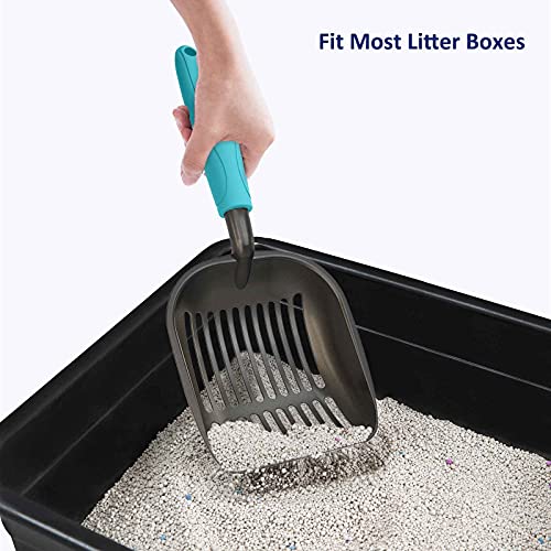 WePet Cat Litter Scoop, Non-Stick Plated Aluminum Alloy Sifter, Kitty Durable Metal Scooper, Deep Shovel, Long Handle, Kitten Pooper Lifter, Size Large, Coated Black Body with Turkish Blue Handle - color: #02 Turkish Blue, size: Large