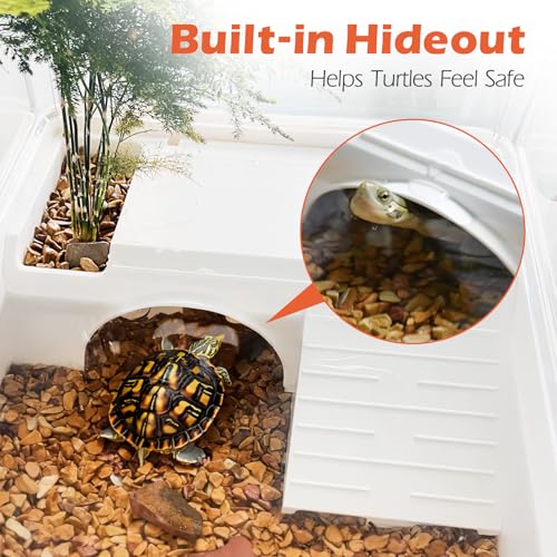 AZV Turtle Tank Starter Habitat Kit,Complete Aquatic Terrarium Enclosure with Filter,Basking Platform with Hideout,Multi-Function Area,Drainage,Plants and Lamps,Perfect for Red Eared Slider Aquarium