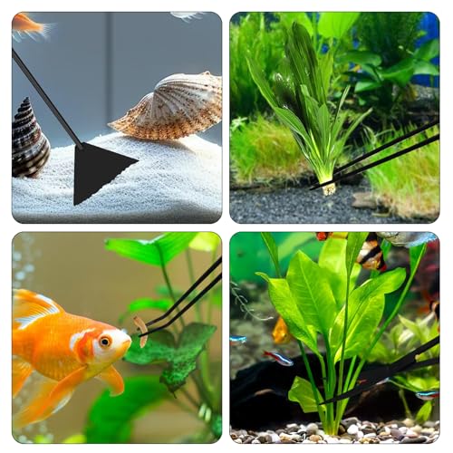 Aquascaping Tools Aquarium Kit – 4PCS Plant Trimming Tool Set with Long Tweezers, Scissors, Algae Scraper Spatula & Feeding Tongs, Fish Tank & Terrarium Cleaning Accessories