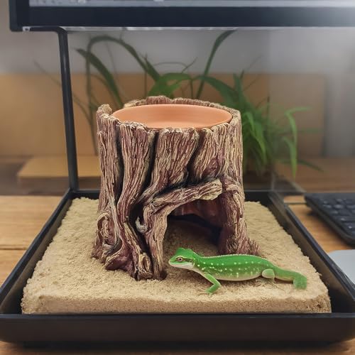 Reptile Hide Cave, 2 in 1 Reptile Humid Hide with Detachable Clay Water Basin, Resin Terrarium Decorations for Leopard Gecko, Crested Gecko, Lizard, Snake, Crabs