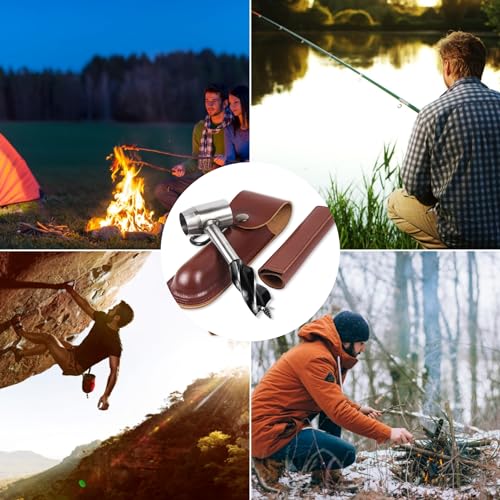 Survival Settlers Tool Bushcraft Hand Auger Wrench Scotch Eye Wood Drill Manual Drill Wrench Bushcraft Survival Tool with Leather Pouch and Hook for Outdoor Camping Bushcrafting Backpacking (Brown) - color: Brown
