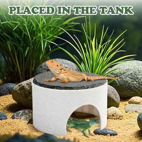 Basking Platform for Bearded Dragons, Bearded Dragon Hideout, Reptile Rock Basking Platform for Crested Gecko Leopard Gecko Turtle Lizard (White)
