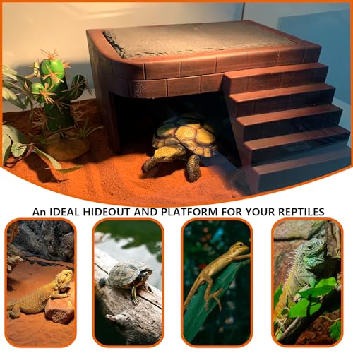 Large Bearded Dragon Basking Platform Oversize Reptile Hide Cave Natural Rock Resin Lizard Hideout with Climb Step Ledge Reptile Tank Accessories for Bearded Dragon Lizards Ball Python Snakes Turtle