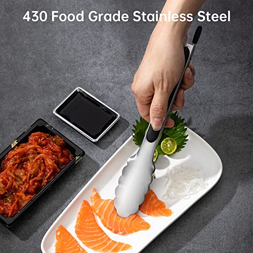 9 & 12 Inch Kitchen Tongs, Stainless Steel Metal Tongs Cooking Tongs, for Cooking Barbecue, BBQ Grilling, Buffet Serving (9"+12") | For Cooking/Serving/Grilling | Heat-Resistant | Dishwasher Safe - size: 9"+12"