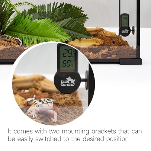 Mini Reptile Terrrarium Thermometer Hygrometer, LCD Display Temperature and Humidity Gauge Reptile Tank Accessories with Suction Cup (Black)
