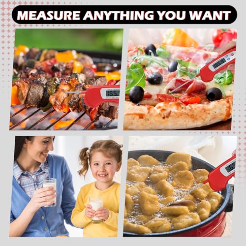 Xuhal 12 Pcs Digital Meat Thermometer with Probe Waterproof Instant Read Foldable Food Thermometer with Magnet for Kitchen Grilling Cooking Turkey Baking BBQ(Red) - color: Red