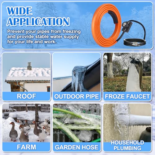 Heat Tape for Water Pipes, 6ft Pipe Heat Tape with Thermostat, Self Regulating Heat Tape Cable, Freeze Protection Heating Cable Wrap for Water Pipes, Used for Metal Plastic Pipes and Roof RV - style: 6FT with Thermostat