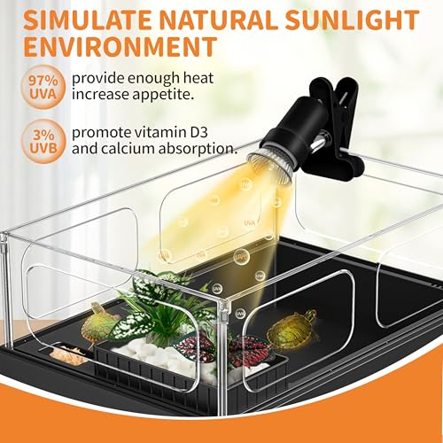 GOZILLA Reptile Heat Lamp, 360°Rota-Table Turtle Light with 25W+50W UVA/UVB Reptile Light Bulbs, Turtle Lamp for Reptile and Amphibian Tanks, Terrariums and Cages.(Black) - color: Lamp-Black