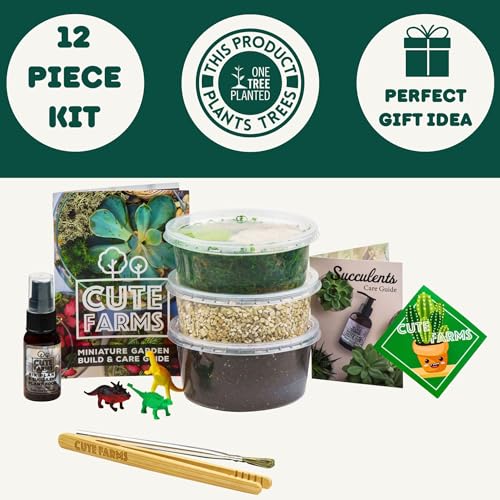 Cute Farms Terrarium Starter Kit | Moss, Vermiculite, Soil, Pebbles, Plant Food, Finishing Tools, Build and Care Guide | DIY Succulent Terrarium (Small) - size: Small Kit