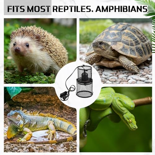 VIHOSE Retractable Reptile Heat Lamp Holder, Ceramic Heat Emitter Lamp-Cage with Adjustable Anti-Scald Mesh Cage Heating Lamp Stand for Pet Amphibian Snake Lizard Frog Chick, Without Bulb(Black) - color: Black