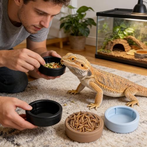 Reptile Bowl | Anti-Escape Worm Feeder Cups | Hermit Crab Water Dishes - for Gecko Bearded Dragon Lizards Hermit Crab Snail Pet Store Terrarium Tank