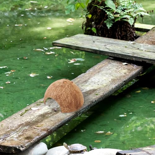 Veemoon Coconut Shell Reptile Hideout Natural Aquarium Shelter Small Lizard Turtle Hermit Crab Habitat Decor 4.72X4.72X2.55In