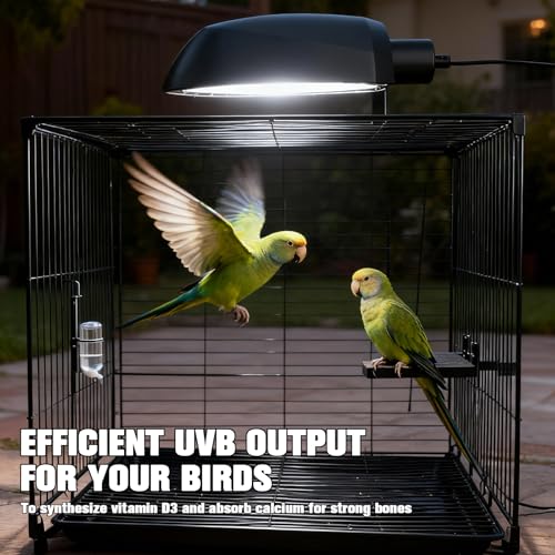 Bird Cage Light Fixture Combo Kit with Adjustable Timer,Lamp Hood with 2.4% UVB UVA 20W Compact Fluorescent Bulb for All Kinds Captive Birds Reptiles