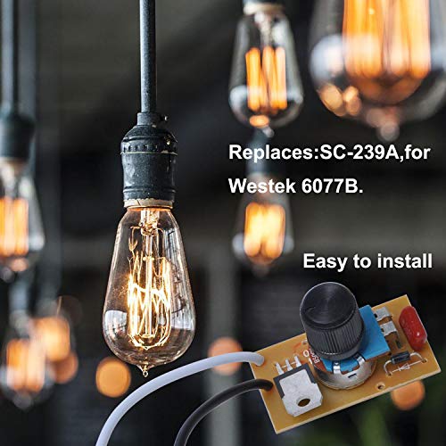 SC-239A Switch 200 Watt Manual Dimmer Replacement Kit for Wes-tek 6077B, Rotary Dimmer Switch with Knob for Incandescent/LED/Halogen Lamps