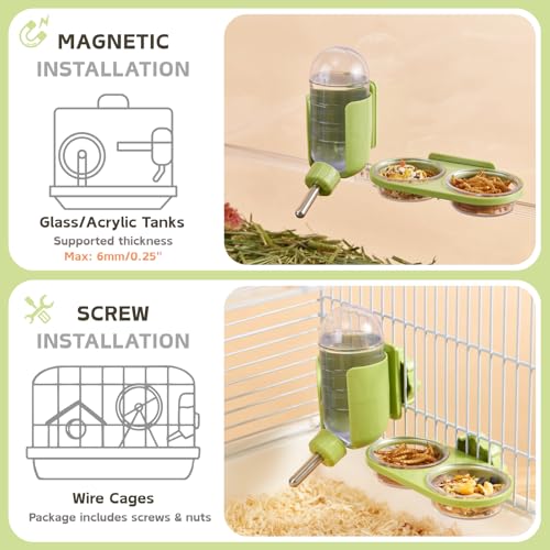 Magnetic Reptile Feeding Ledge with 2 Pack Plastic Bowls Food Feeder Water Dish for Crested Gecko Dwarf Hamster(Gray, Magnetic-Mounted) - color: Gray(Pack of 1)