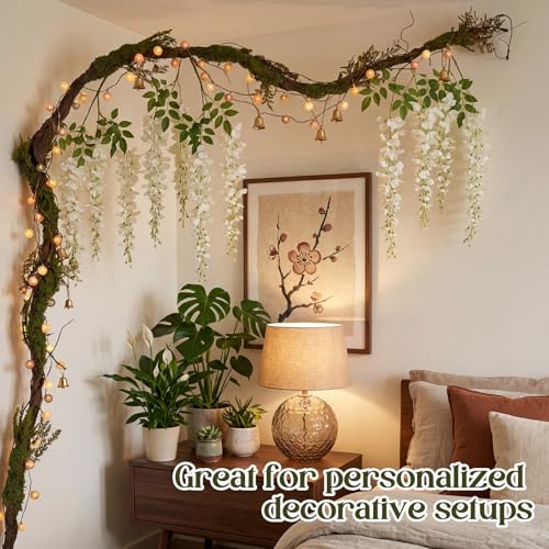 Tigeen 2 Pcs 6.56 Ft Large Bendable Artificial Tree Branches with Fake Moss and Ferns Sturdy Hanging Fake Plants Branches Vine for 3D Gardens Jungle Themed Parties and Wedding Arch Decorations