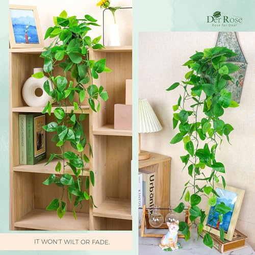 Der Rose 1Pcs 34'' Fake Hanging Plants Artificial Potted Faux Hanging Plants Indoor Pothos Vines for Home Bathroom Bedroom Wall Shelf Decor - size: 34"-Fake Pothos