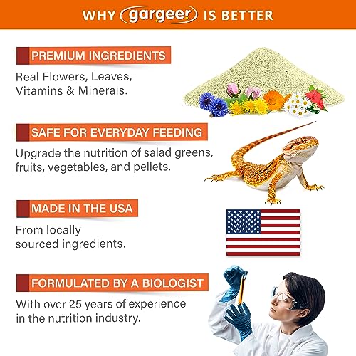 Gargeer 2oz Bearded Dragon Food Supplement, Flower Salad Mix Topper. Supercharge Juveniles & Adults Appetite, Health & Immune System. Complete Diet, Rich with Vitamins, Made in The USA. Enjoy! - size: 2 Ounce (Pack of 1)