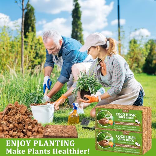 Riare 10 Pack Coco Chips Substrate for Plants- 11lb 100% Organic Coconut Husk Brick with Low EC and pH Balanced, High Expansion Coconut Substrate Coco Husk Mulch for Garden Flowers, Herbs, Planting - color: 10 Pack