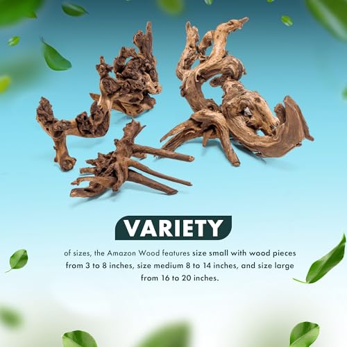 SubstrateSource Natural Aquarium Driftwood for Fish Tanks, Terrarium, Reptile Habitats, Freshwater Aquatic Decor - Small to Large Pieces (Amazon Wood (Small) 4-8", 3 Pieces)