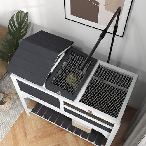 PawHut Tortoise Habitat with Adjustable Lamp Holder, 2 Layer Tortoise Enclosure with Storage Shelf, Removable Main House, Fixed Tray, Openable Lid, Gray - color: Gray