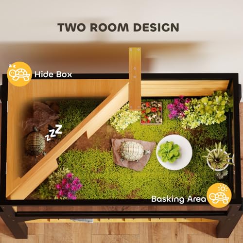 Solid Wood Tortoise Habitat Cages with Storage Shelf for Home Backyard, Tortoise Enclosure with Clear Windows, Openable Top & Lamp Holder for Indoor Outdoor