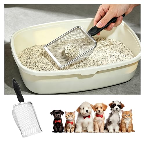 Stainless Steel Mesh Litter Shovel, Metal Non-Slip Black Handle Sifter, Fine Mesh Reptile Cleaner Scooper for Lizard Substrate, Reptile Terrarium Sand & Waste