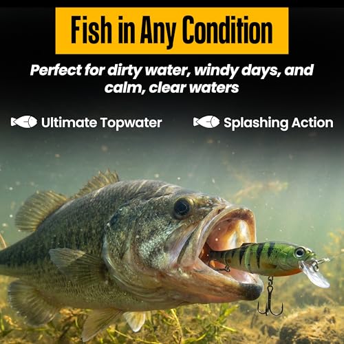 Headbanger Spitfire Topwater Fishing Lure (4-1/2" & 6-1/2") – Hybrid Wakebait & Propbait for Bass, Pike & Musky – Hard Body Swimbait with Action Lip & VMC Hooks - color: Ghost Shad, size: 4-1/2"