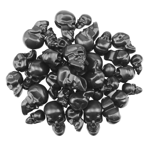 SaktopDeco 40 Counts Black Skull Mini Plastic Skull Heads Decor Halloween Skeleton Head for Crafts Bar Home Table Party Decorations