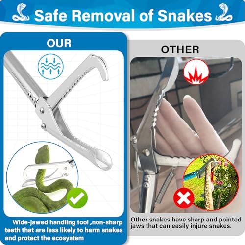 Snake Grabber Tool, 69" Snake Tongs Grabber for Rattlesnake Heavy Duty Professional Folding Snake Feeding Tongs Wide Jaw Snake Handling Tool Long Hndle Stainless Steel Tube Sponge Handle - color: BLUE