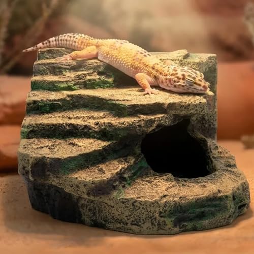 Large Resin Reptile Tank Accessories Hideouts Cave Habitat Decor for Leopard Gecko Lizards Turtle Toad Bearded Dragon, Realistic Rock Reptile Hide Cave, Durable Reptile Shelter for Terrarium