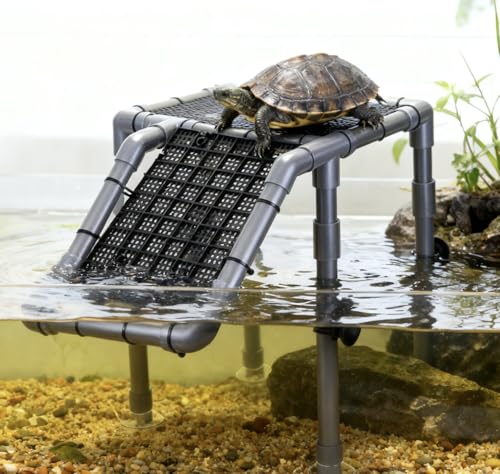 Turtle Basking Platform, 10.8" Width Aquatic Turtles Dock, Sloped Ramp with 8pcs Strong Suction Cups and Encryption Grid, Turtle Tank Accessories for Above 12 inches Wide Aquarium