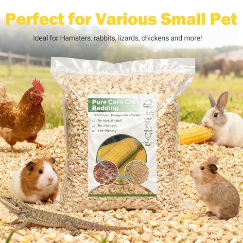 Natural Corn Cob Pet Bedding - 44oz Premium Small Animal Bedding for Hamsters, Birds, Reptiles & More, Absorbent & Odor-Control