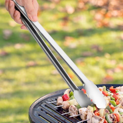 Grill Tongs - 12 Inch & 17 Inch Extra Long BBQ Tongs, Heat Resistant Stainless Steel Kitchen Tong, Heavy Duty Metal Locking Tong for Cooking, Grilling, BBQ/Barbecue, Food (All Metal - 12"+17") - color: All Metal - 12"+17"