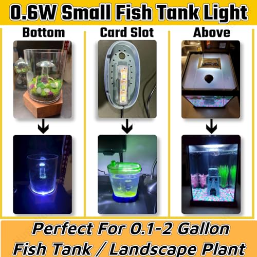 HuGuWdy Small Fish Tank Light,LED Aquarium Light 0.6W 5V 2.4x0.8 Inch 1m USB Cable with Double Sided Tape, Small Aquarium Light Fish Tank Lamp for Small Aquarium or Office Desk Fish Tank