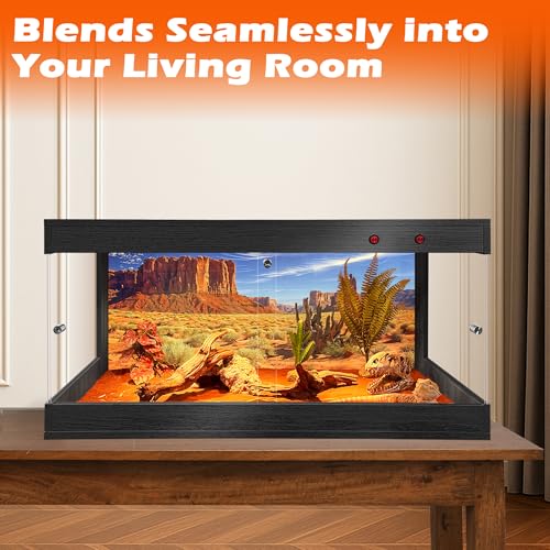 ROYXEN Reptile Tank, 34 Gallons Reptile Enclosure with Lockable Design, Tempered Glass Bearded Dragon Tank for Lizard Habitat, Soild Wood Built-in Sockets (Black, 32"x16"x15.5") - color: Black, size: 32"x16"x15.5"