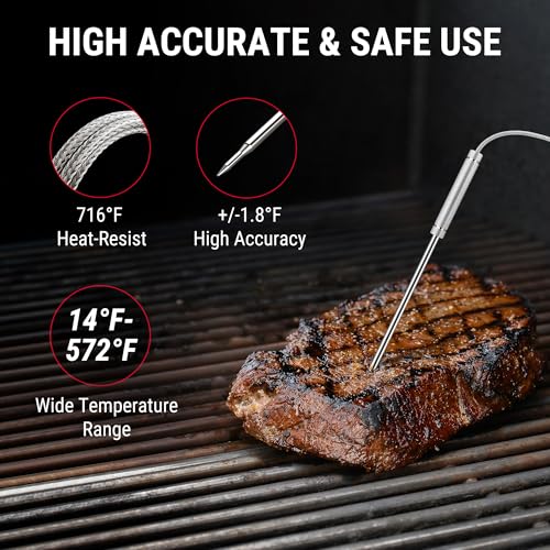 TempPro Wireless Meat Thermometer Digital for Grilling and Smoking, 2 Probes Bluetooth Meat Thermometer for Cooking Turkey Fish Beef, Rechargeable Smoker Accessories for BBQ Oven Gift for Dad - style: 2 Probes