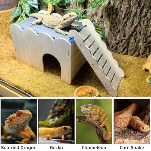 Bearded Dragon Hide Reptile Basking Platform Leopard Gecko Hideout Bearded Dragon Tank Accessories with Reptile Slate Rock for Crested Gecko Chameleon Corn Snake