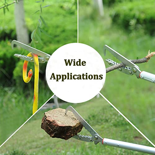 55‘’-87‘’Telescopic Snake Tong Reptile Grabber,Aircraft-Grade Aluminum Alloy Rattle Snake Catcher Wide Jaw Handling Tool with Lock,Also Get a 48‘’ Carbon Rod Snake Hook